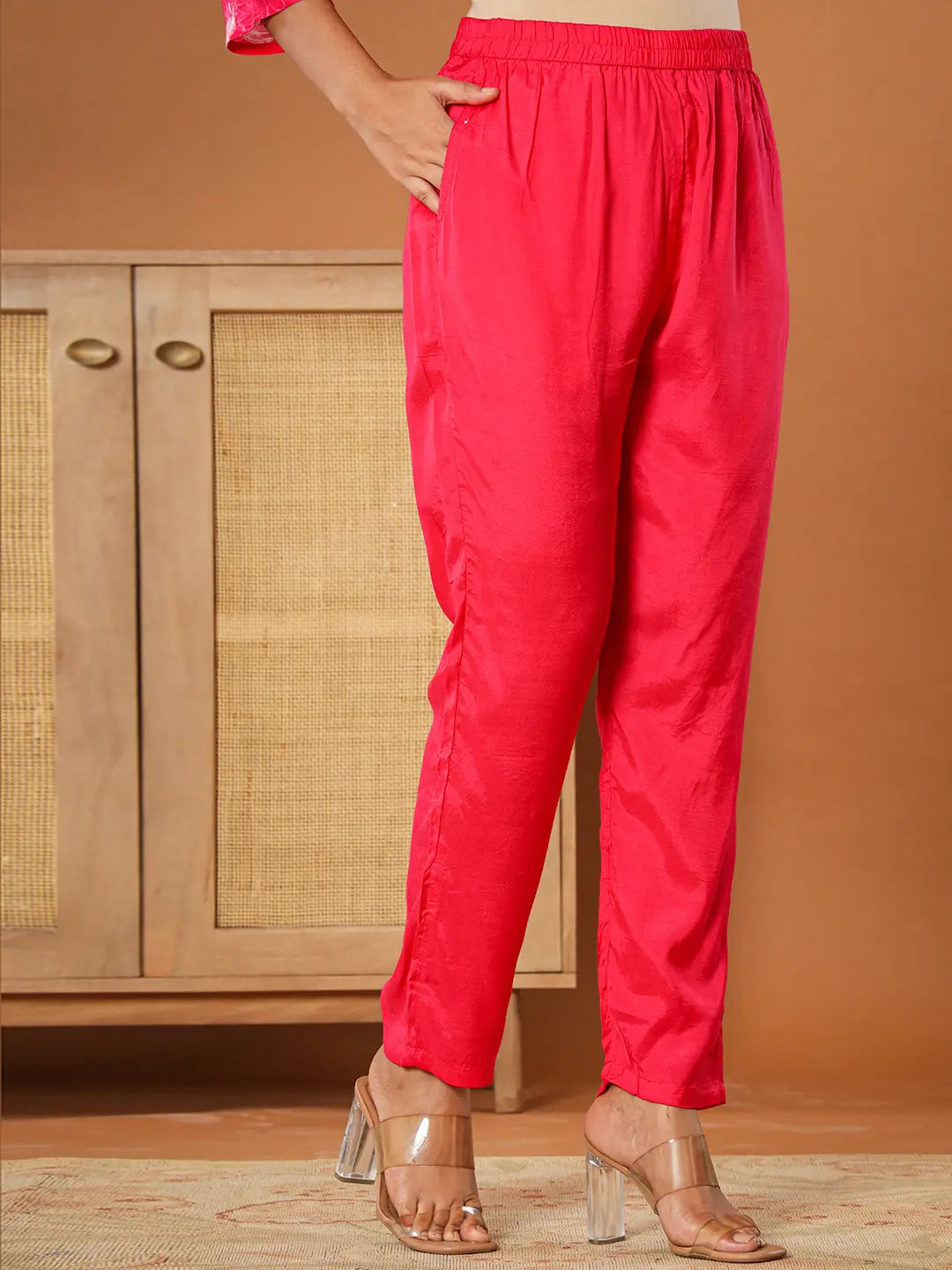 Pink Muslin Hand Embroidery Kurta Dupatta Pant Set