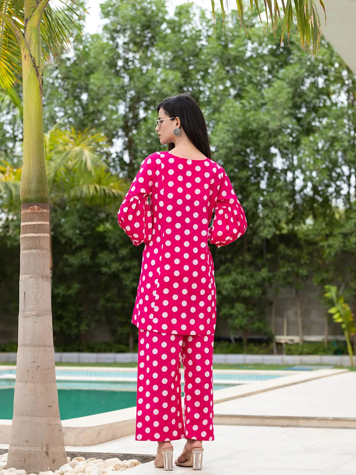 Pink Polka Dot Print Top And Trouser Co Ord Set