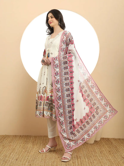 Pink Premium Mul Cotton A-Line Kurta Dupatta Set