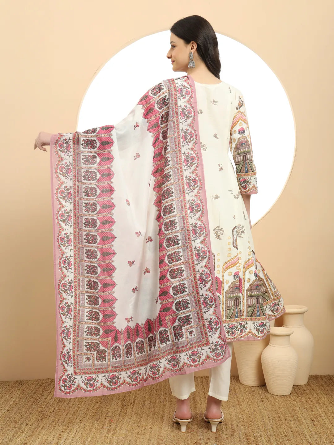 Pink Premium Mul Cotton A-Line Kurta Dupatta Set