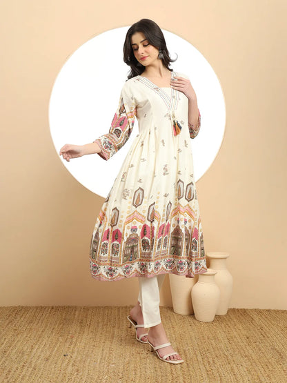 Pink Premium Mul Cotton A-Line Kurta Dupatta Set