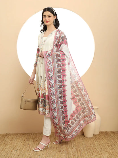 Pink Premium Mul Cotton A-Line Kurta Dupatta Set