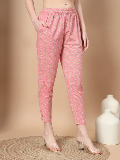 Pink Printed Cotton Kurta Dupatta Set