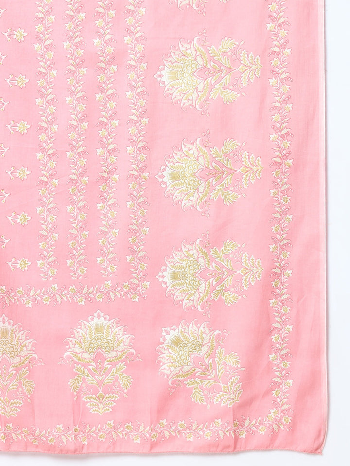 Pink Printed Cotton Kurta Dupatta Set