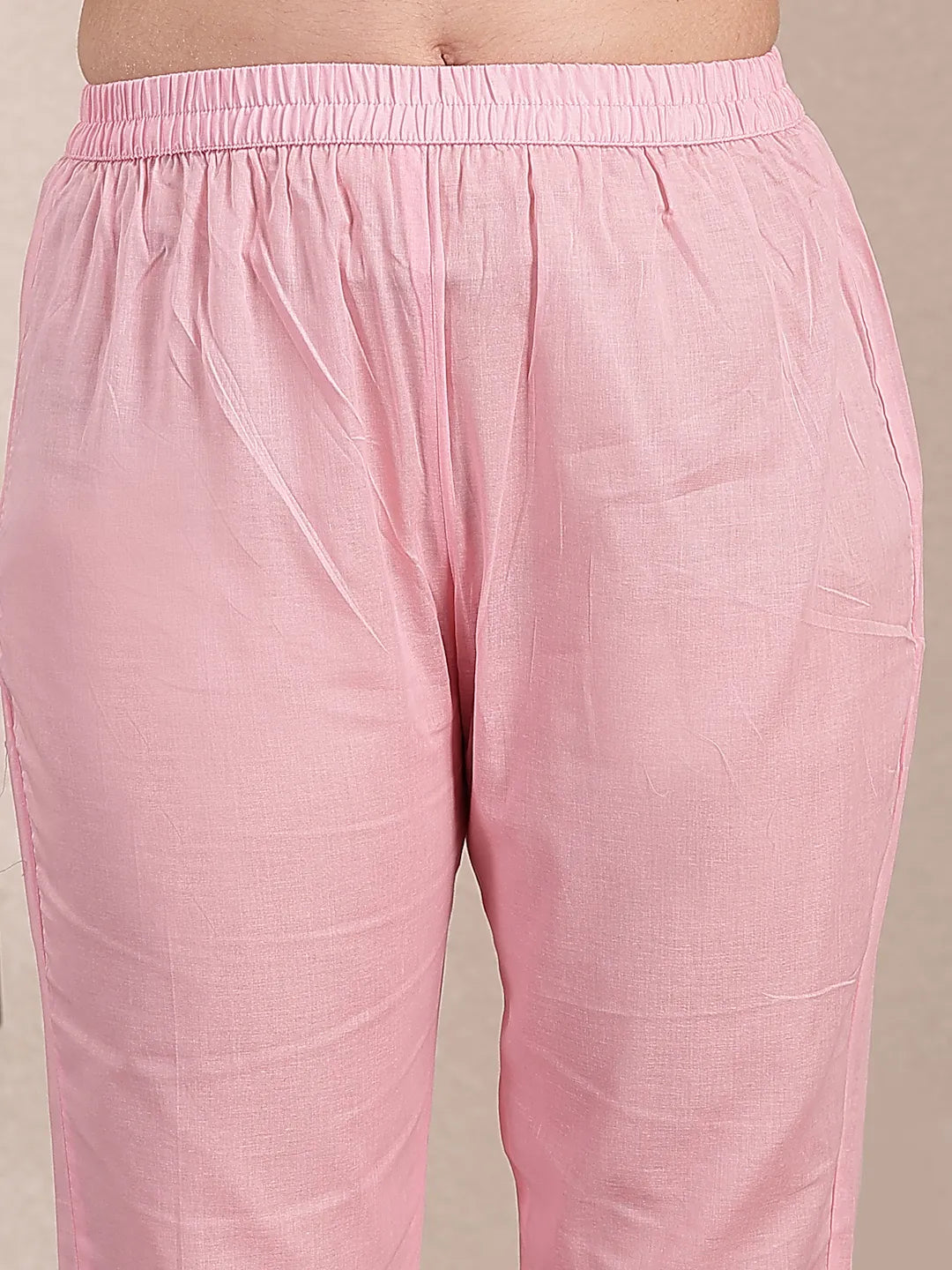 Pink Pure Cotton A-Line Pleated Kurta Dupatta Pant Set