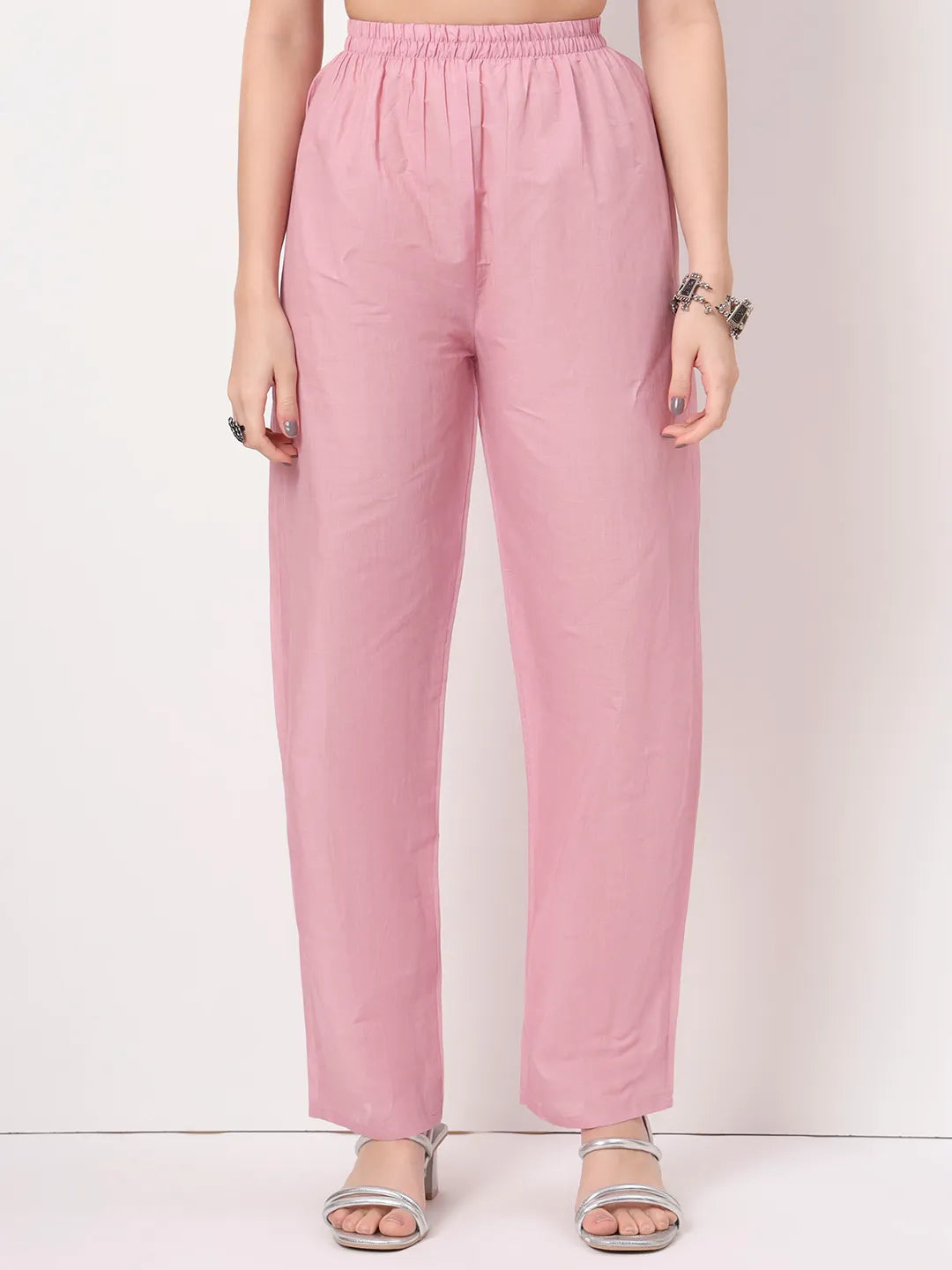 Pink Pure Cotton A-Line Thread Work Kurta Dupatta Set