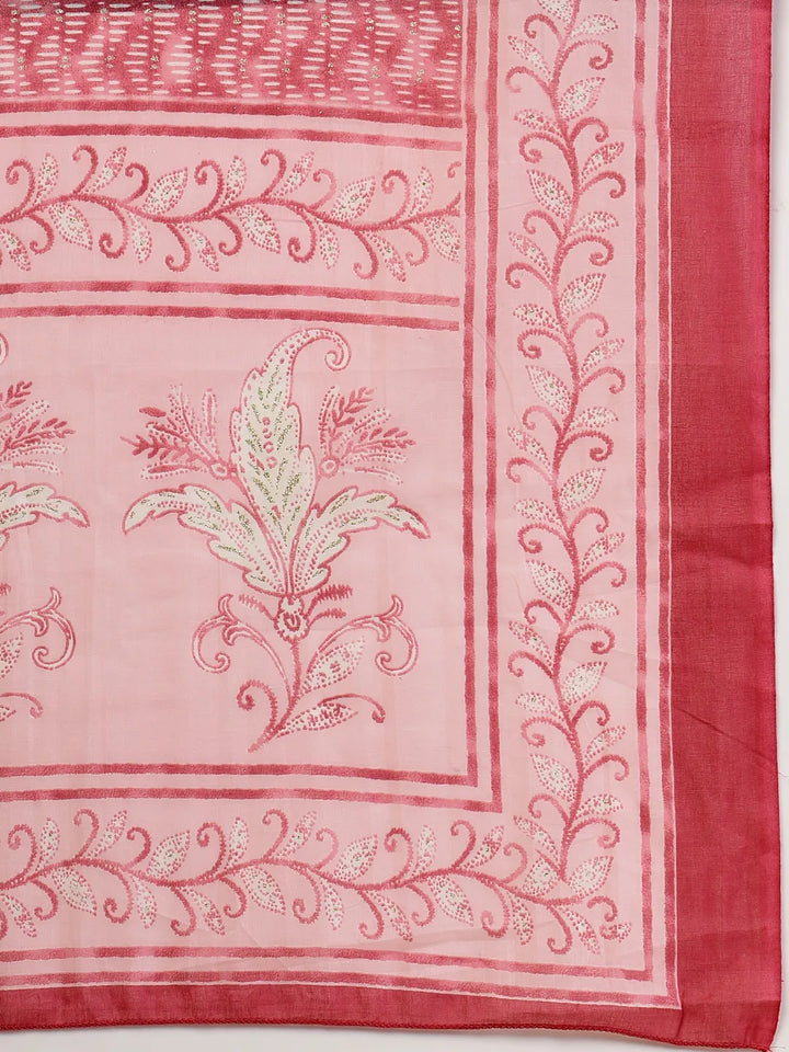 Pink Pure Cotton Anarkali Dupatta Pant Set