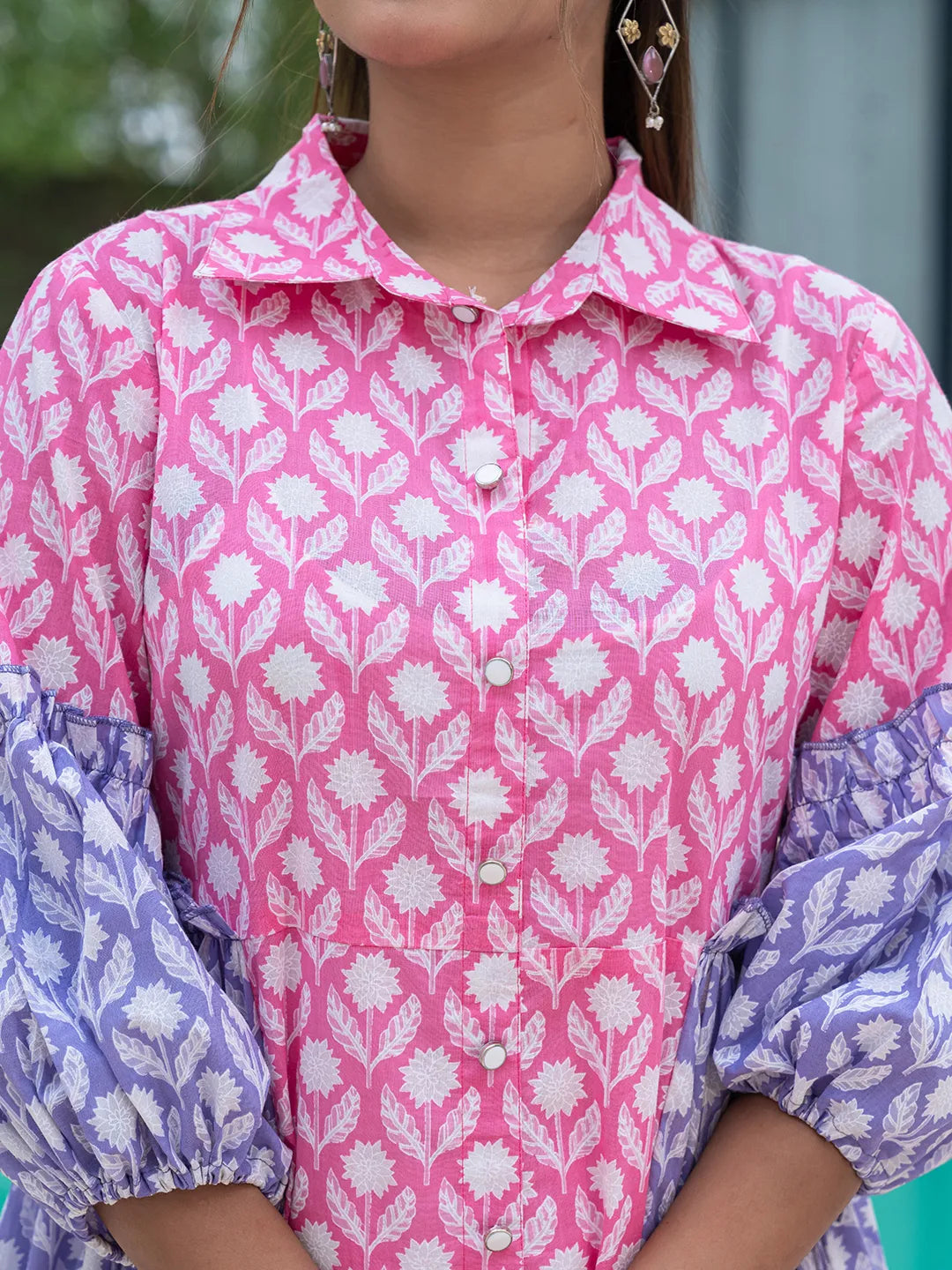 Pink Pure Cotton Colour Blocking A Line Dress
