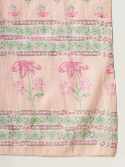 Pink Pure Cotton Floral Thread Work Kurta Dupatta Pant Set