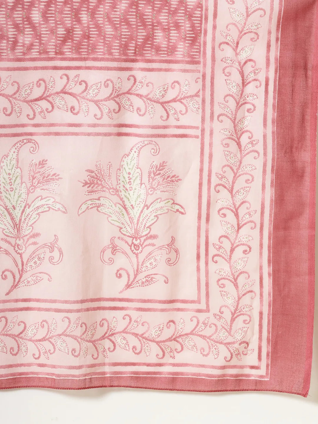 Pink Pure Cotton Paisley Thread Work Kurta Dupatta Pant Set