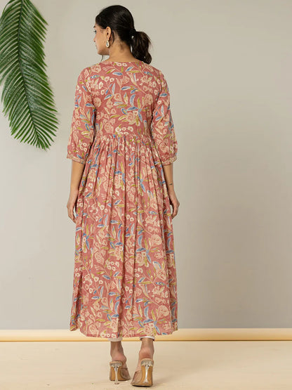 Pink Pure Cotton Sequins Work Dress