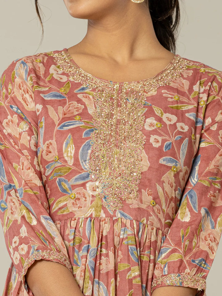 Pink Pure Cotton Sequins Work Dress
