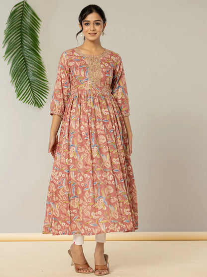 Pink Pure Cotton Sequins Work Dress