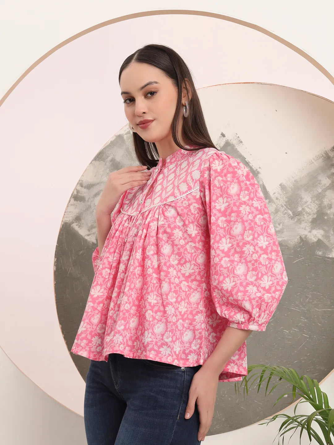 Pink Pure Cotton Top With Lace Detailing&
