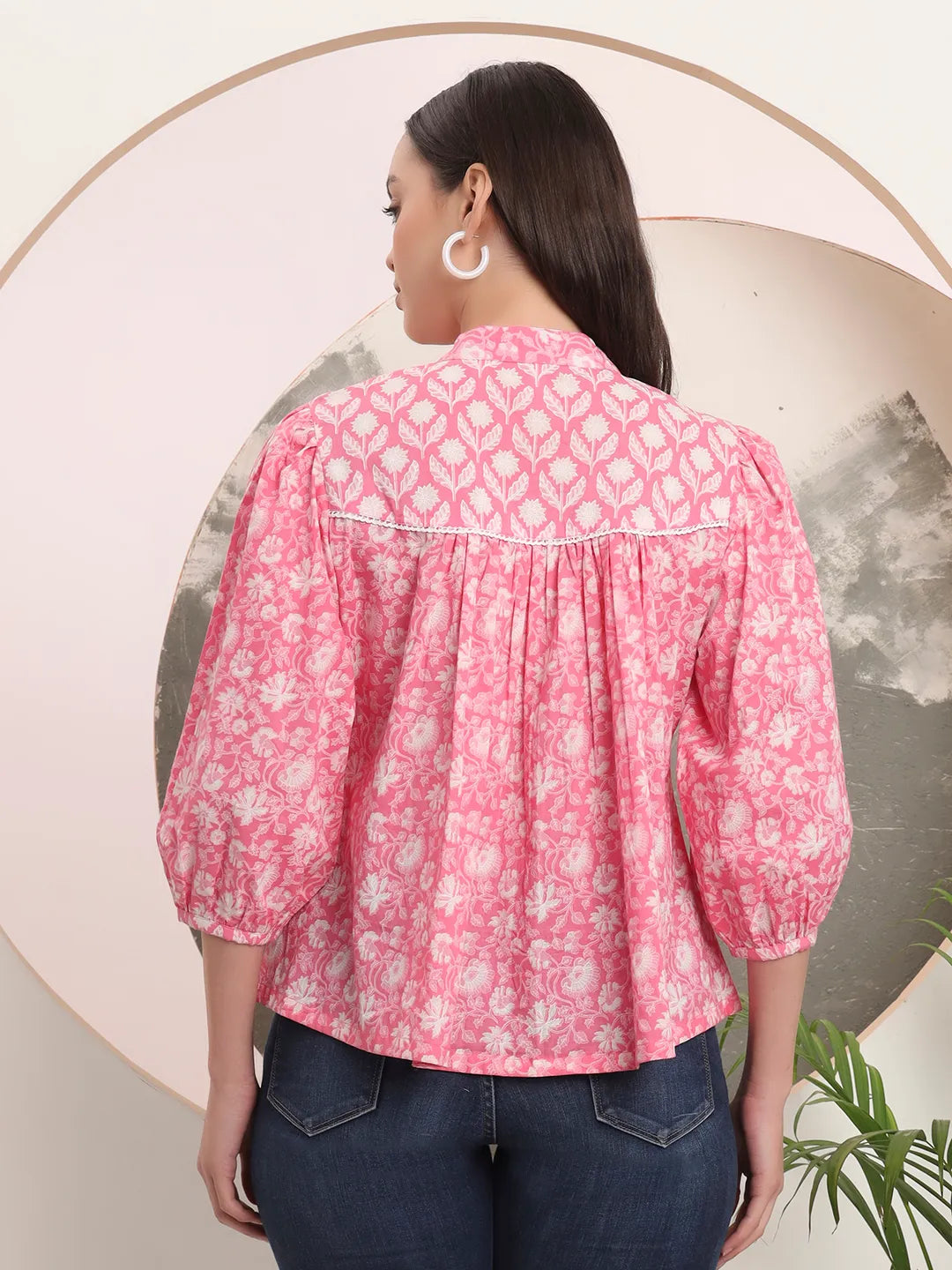Pink Pure Cotton Top With Lace Detailing&