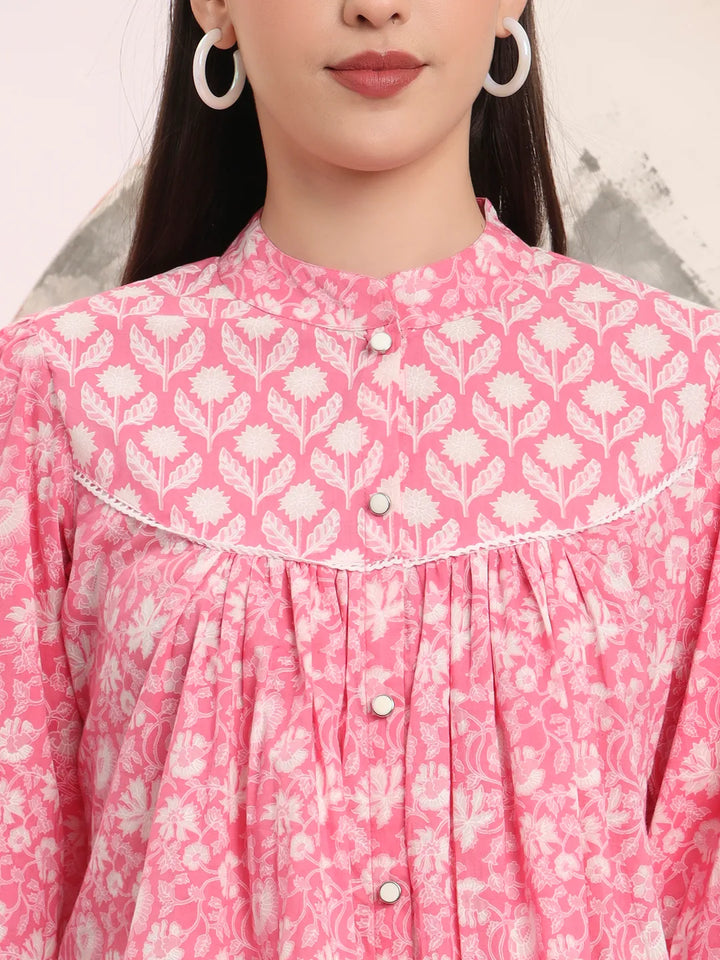 Pink Pure Cotton Top With Lace Detailing&