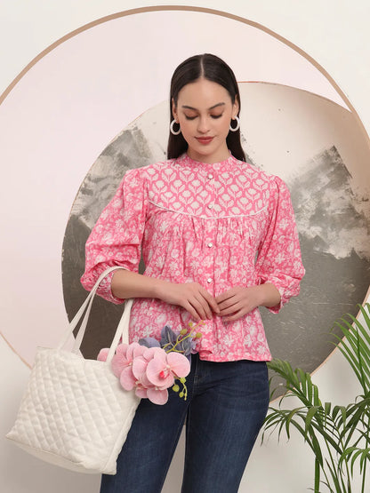 Pink Pure Cotton Top With Lace Detailing'S