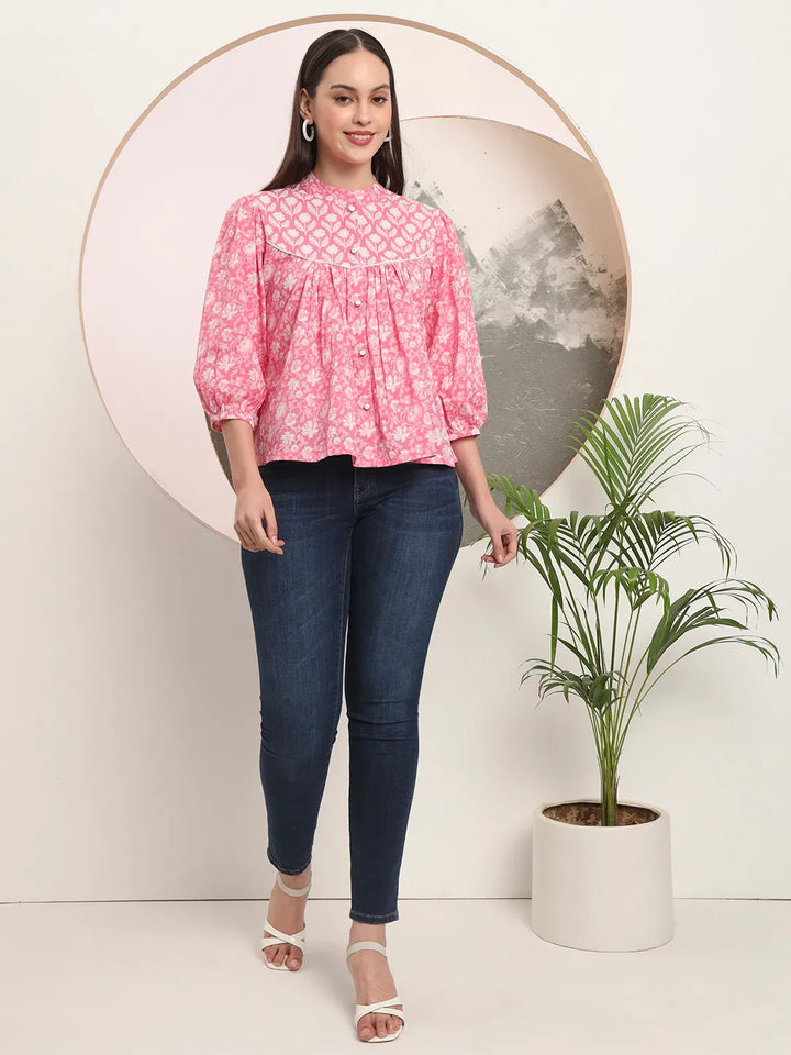 Pink Pure Cotton Top With Lace Detailing&