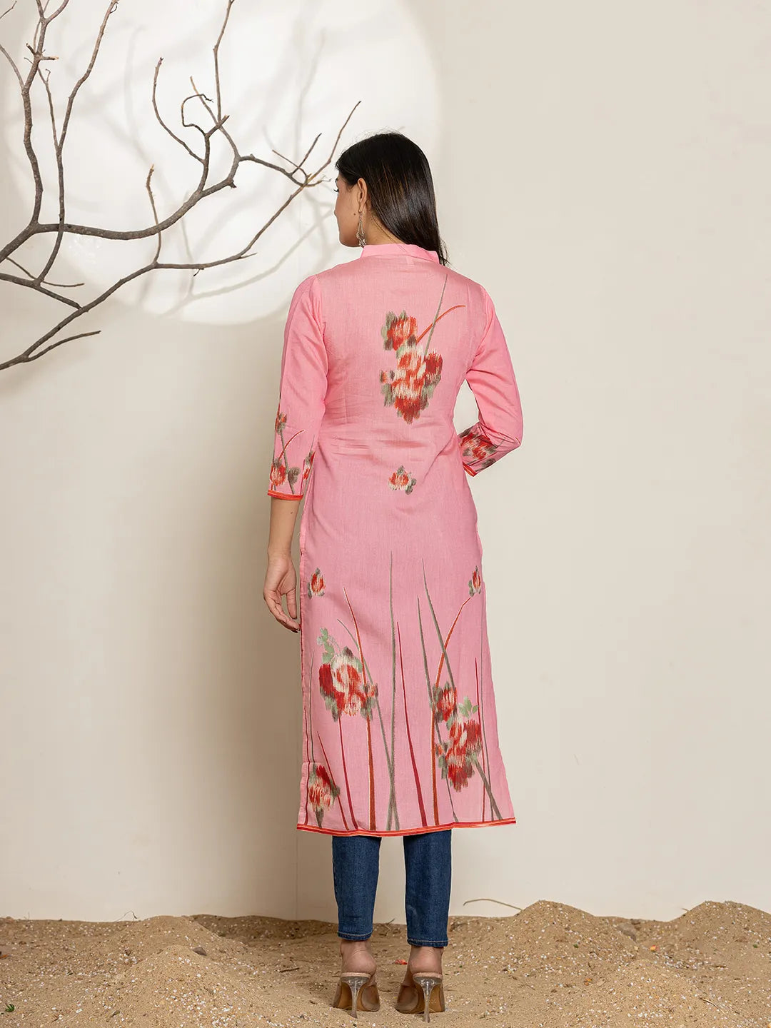 Pink Silk Blend Digital Print Kurta