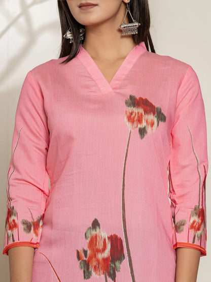 Pink Silk Blend Digital Print Kurta