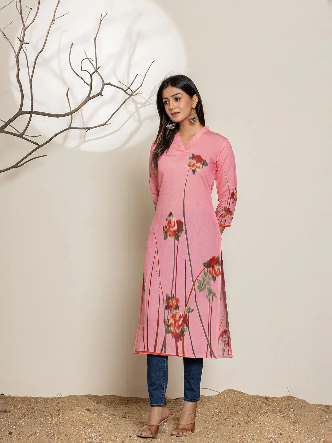 Pink Silk Blend Digital Print Kurta