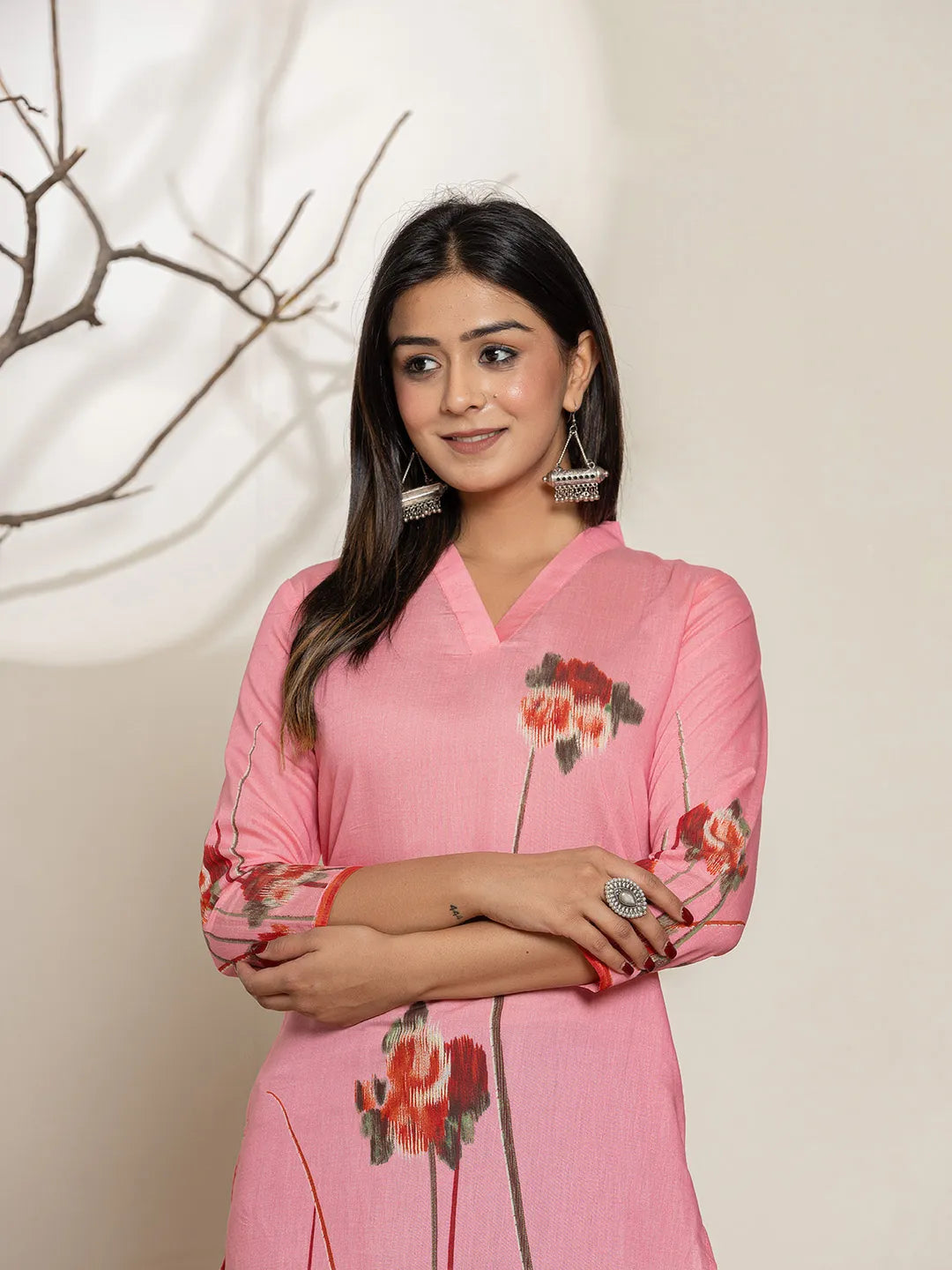 Pink Silk Blend Digital Print Kurta