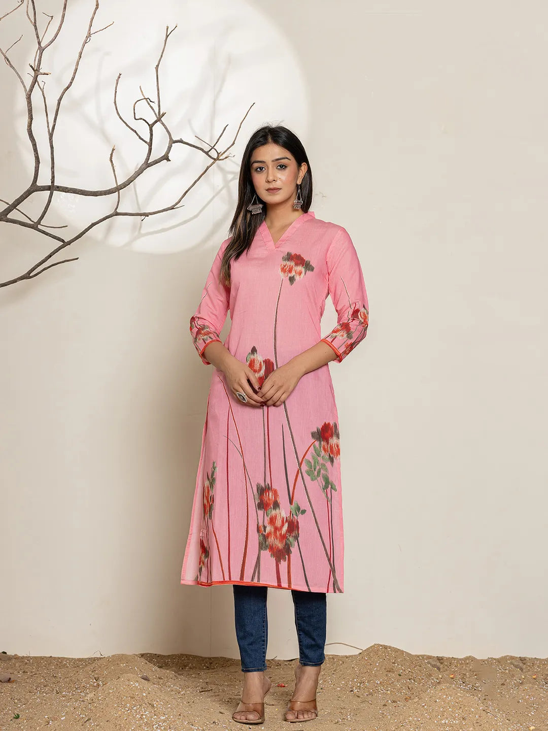 Pink Silk Blend Digital Print Kurta