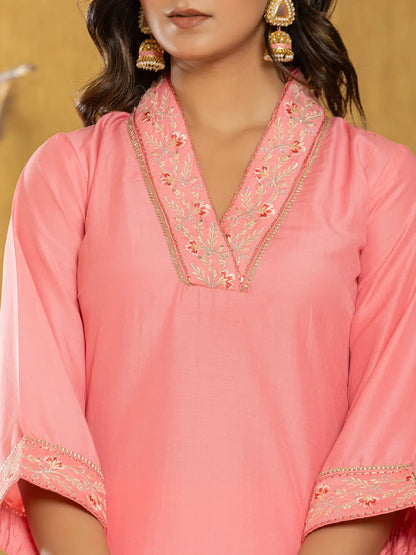Pink Silk Blend Pakistani Style Kurta Dupatta Set