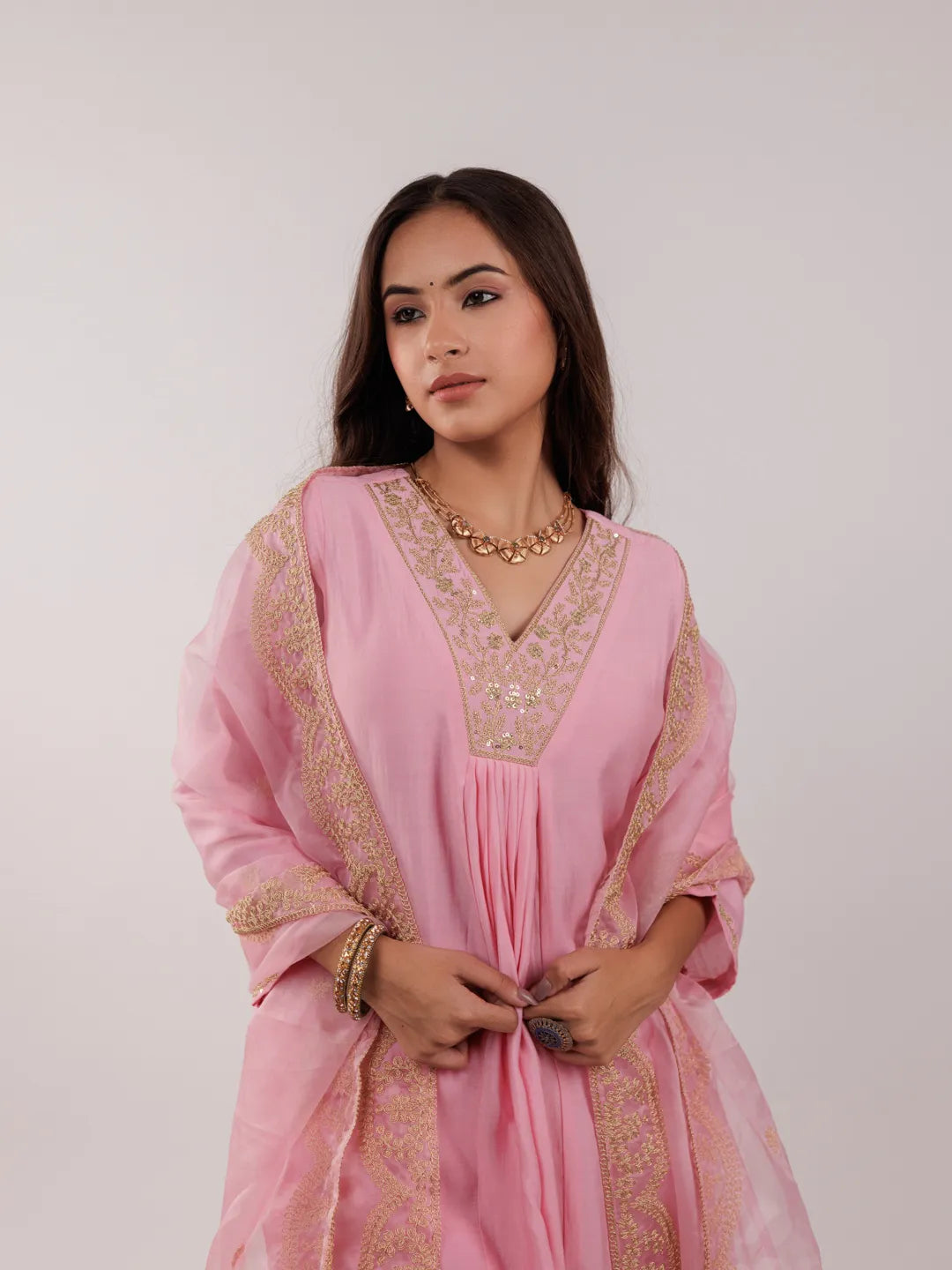 Pink Silk Embroidered Kurta Dupatta Set