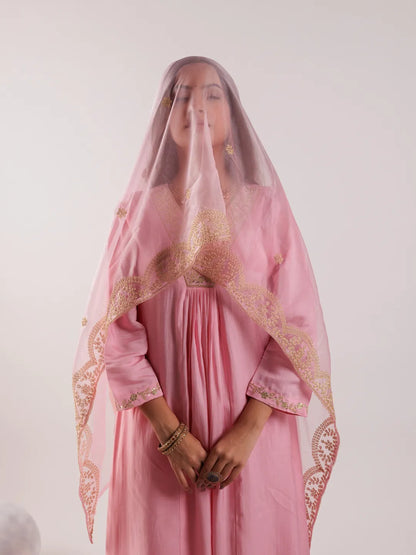 Pink Silk Embroidered Kurta Dupatta Set