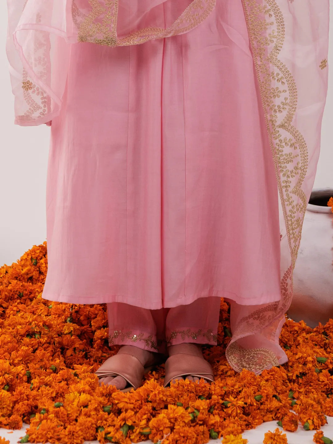 Pink Silk Embroidered Kurta Dupatta Set