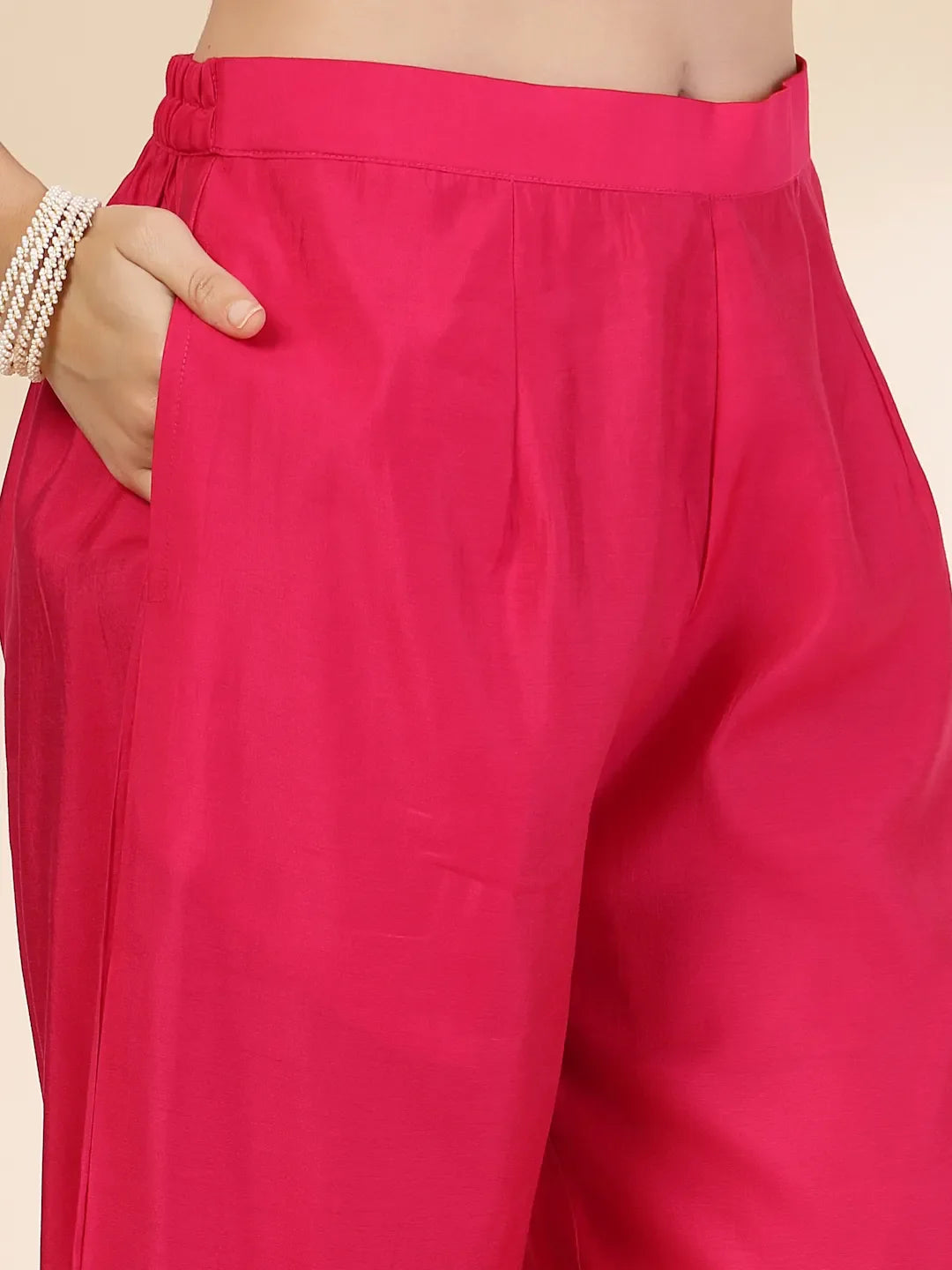 Pink Silk Straight Kurta With Palazzo Dupatta Set