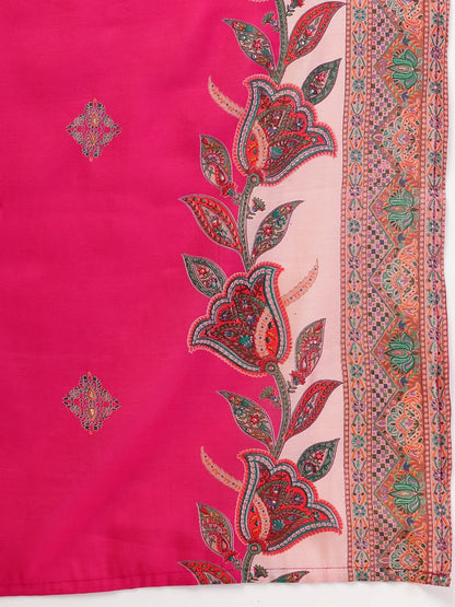 Pink Silk Straight Kurta With Palazzo Dupatta Set
