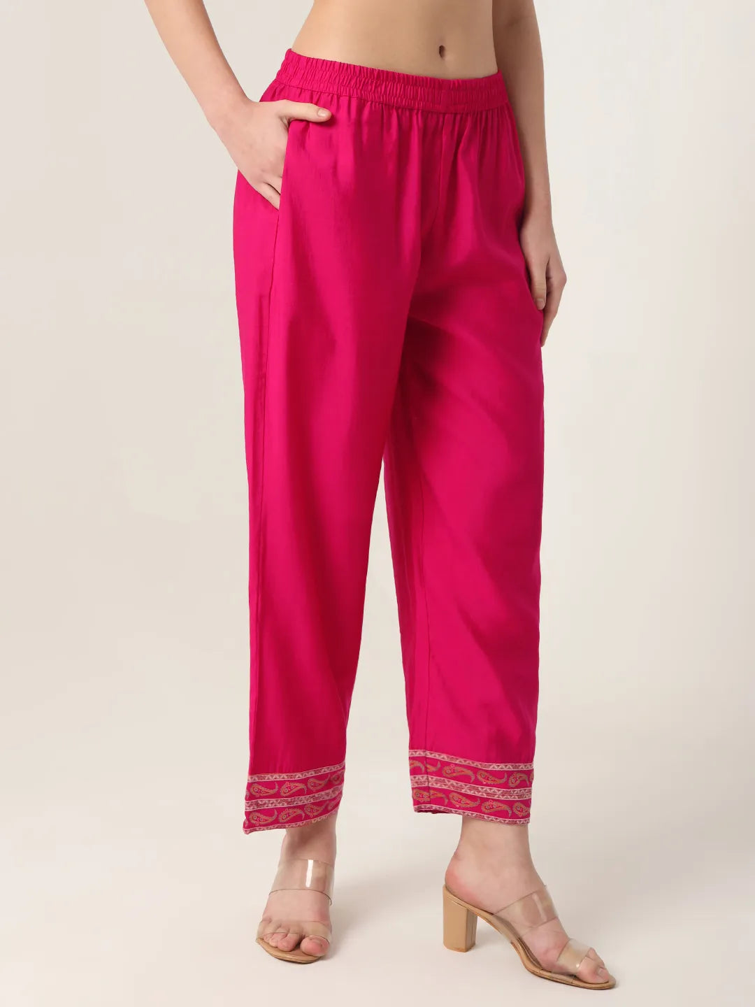 Pink Silk Tie Up Kurta Set With Pant & Dupatta