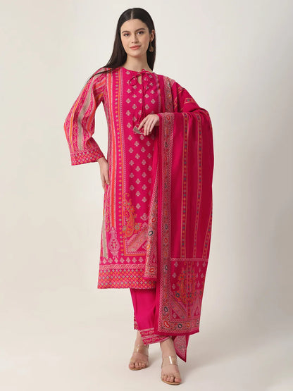 Pink Silk Tie Up Kurta Set With Pant & Dupatta