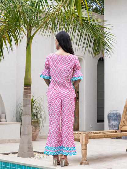 Pink & Sky Blue Colour Blocking Co Ord Set