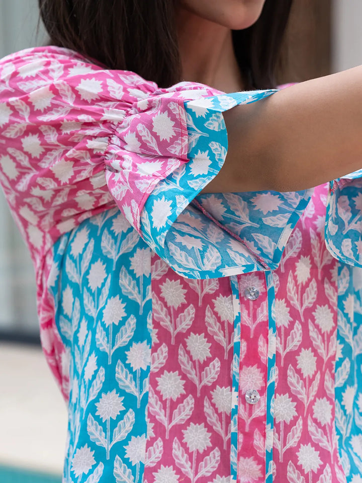 Pink &amp; Sky Blue Colour Blocking Co Ord Set