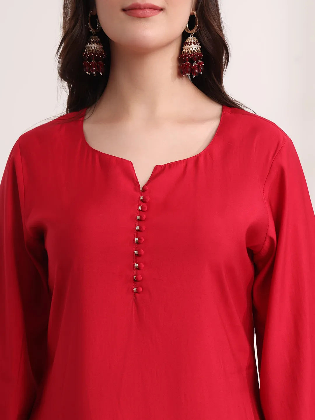 Pink Solid Straight Kurta Trouser And Dupatta Set