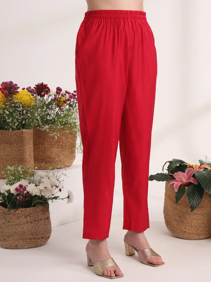 Pink Solid Straight Kurta Trouser And Dupatta Set