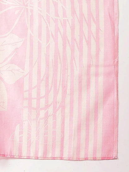 Pink Solid Thread Work Straight Kurta Trouser Dupatta Set