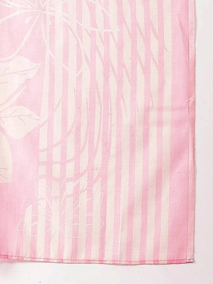 Pink Solid Thread Work Straight Kurta Trouser Dupatta Set