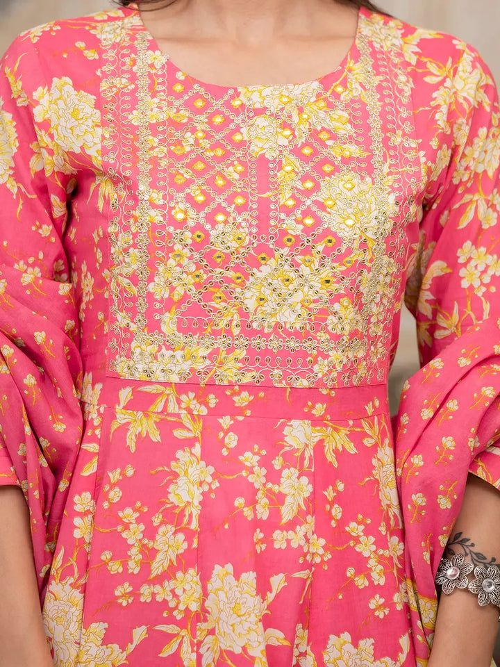 Pink Zari Work Kurta Pant Dupatta Set