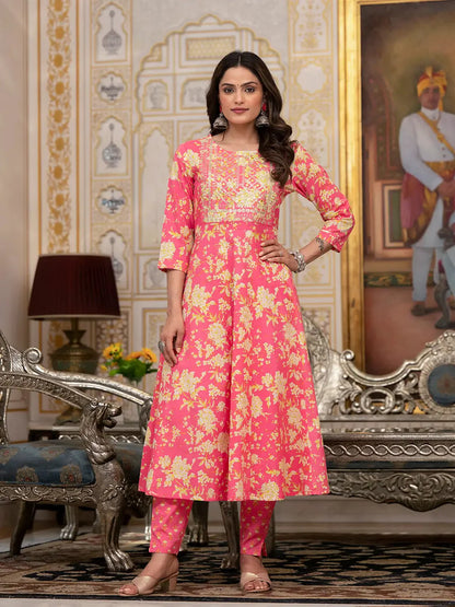 Pink Zari Work Kurta Pant Dupatta Set