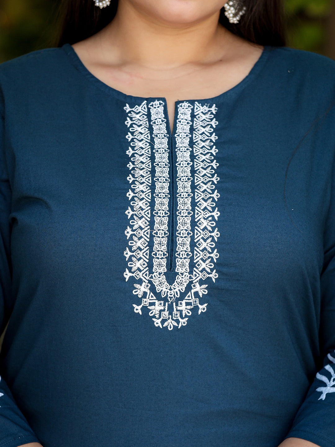 Plus Size Embroidered Cotton Kurta Dupatta Set