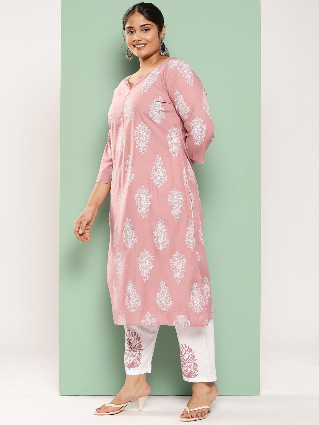 Plus Size Ethnic Motifs Printed Regular Kurta With Trousers & With Dupatta