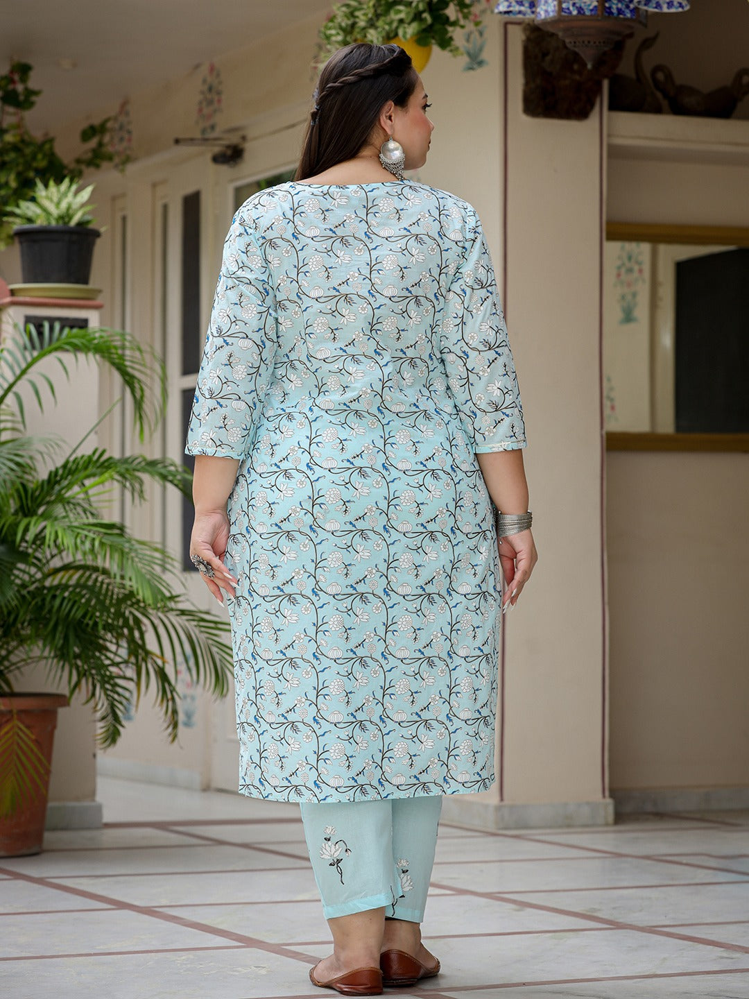 Plus Size Floral Cotton Kurta Dupatta Set