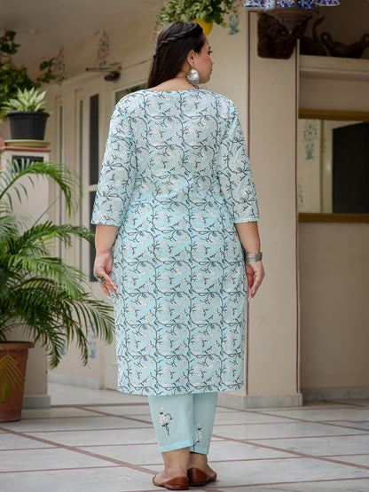 Plus Size Floral Cotton Kurta Dupatta Set