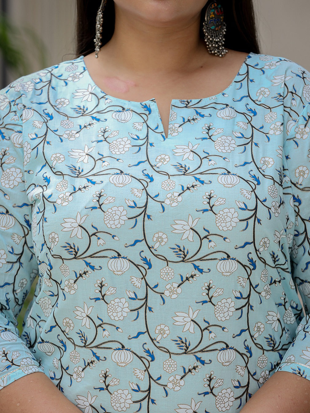 Plus Size Floral Cotton Kurta Dupatta Set