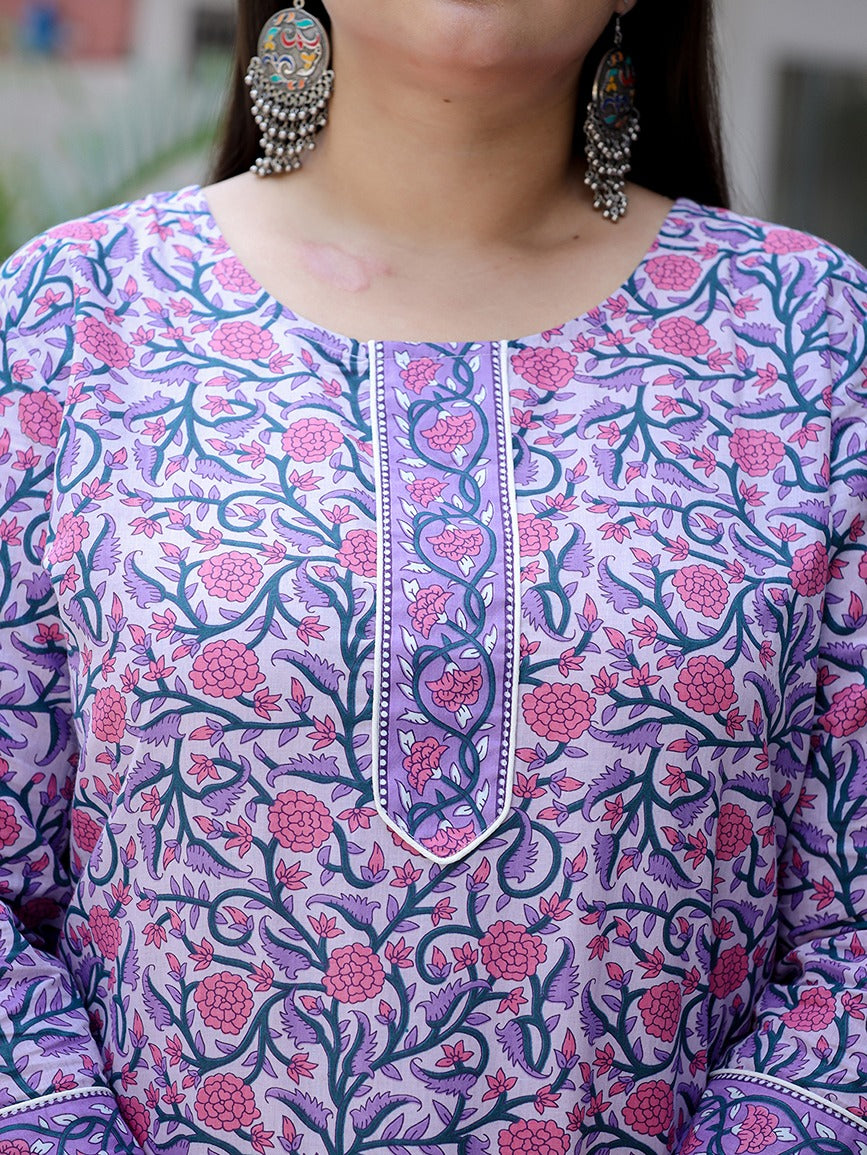 Plus Size Lavender & White Printed Dupatta Set