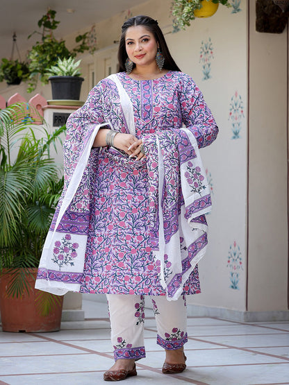 Plus Size Lavender & White Printed Dupatta Set